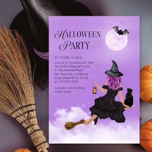Magical Witch Paarse Halloween Uitnodiging