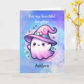 Magical Witch Pet Ghost Happy Halloween Daughter Kaart (Gele Bloem)