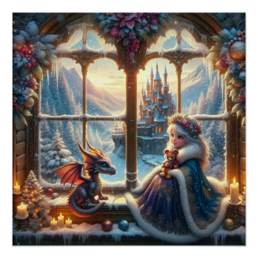 Magical Wizard Sorceress Dragon Fantasy Art Poster (Voorkant)