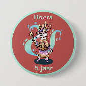 Magical wolf 5 jaar hoera ronde button 7,6 cm (Voorkant)