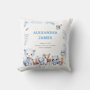 Magical Woodland Animals Birth Stats Boy Baby Kussen