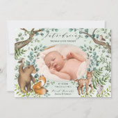 Magical Woodland Animals Foto geboorteaankondiging Kaart (Voorkant)