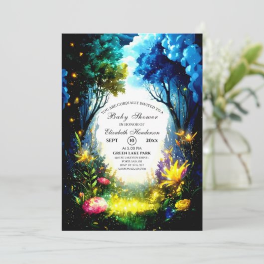Magical Woodland Baby shower Kaart (Staand voorkant)