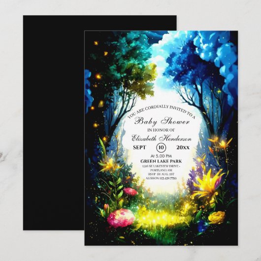 Magical Woodland Baby shower Kaart (Voorkant / Achterkant)