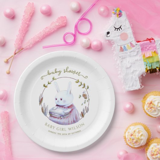 Magical Woodland Books Bunny Girl Baby shower Papieren Bordje (Feest)