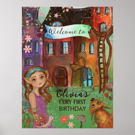 Magical Woodland Fairy 1st Birthday Welkom Poster (Voorkant)