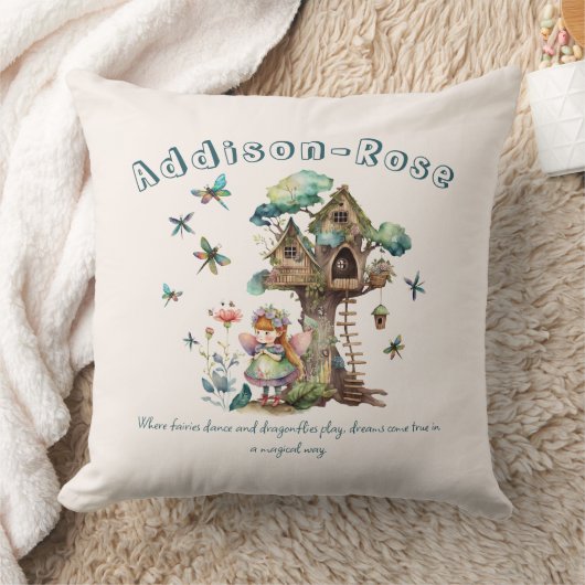 Magical Woodland Fairy Dragonfly Treehouse Kussen (Deken)