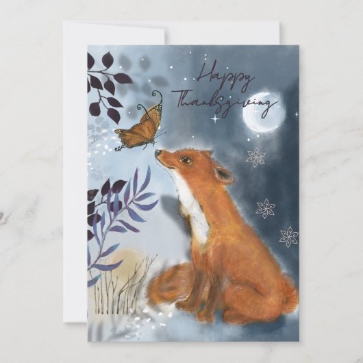 Magical Woodland Fox & Butterfly Thanksgiving Feestdagenkaart (Voorkant)