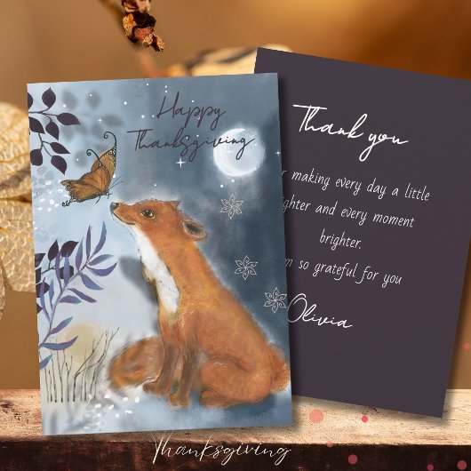 Magical Woodland Fox & Butterfly Thanksgiving Feestdagenkaart