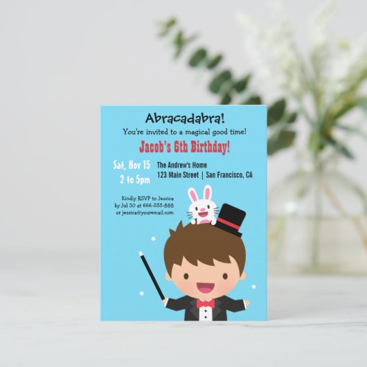 Magician Boy Kinder Magic Verjaardagsfeestje Kaart (Staand voorkant)