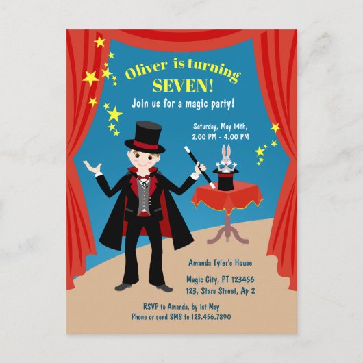 Magician Boy Show Verjaardagsfeestje Uitnodiging Briefkaart (Voorkant)