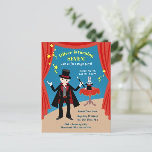 Magician Boy Show Verjaardagsfeestje Uitnodiging Briefkaart (Staand voorkant)