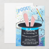 Magician hat and bunny boy birthday invite. kaart (Voorkant / Achterkant)