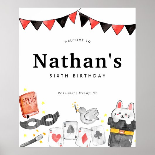 Magician Rabbit Wand Magic Birthday Welkom Show Poster (Voorkant)