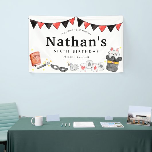 Magician Rabbit Wand Magic Show Verjaardagsfeest Spandoek (Beurs)