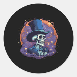 Magician Top Hat Stars Smoke Skull Halloween Ronde Sticker