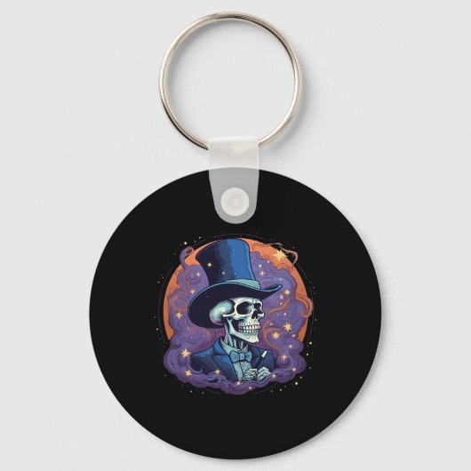 Magician Top Hat Stars Smoke Skull Halloween Sleutelhanger (Voorkant)