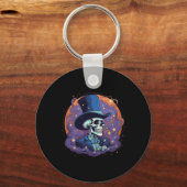 Magician Top Hat Stars Smoke Skull Halloween Sleutelhanger (Voorkant)