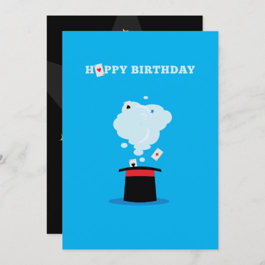 Magician Top Hoed & Speelkaarten Verjaardag Kaart (Voorkant / Achterkant)