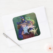 Magiciër die Konijnen uit een Pet haalt Vierkante Sticker (Envelop)