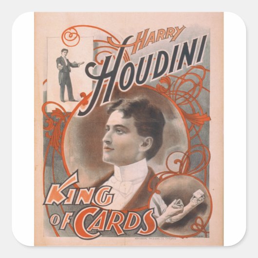 Magiciër Harry Houdini De koning van Kaarten Vierkante Sticker (Voorkant)