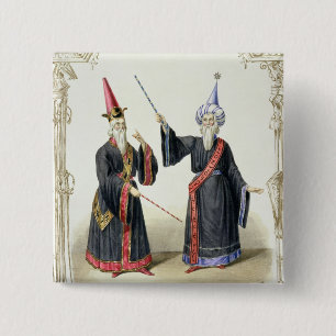 Magiciërs bij het Carnival in Berlijn, 1836 (kleu Vierkante Button 5,1 Cm