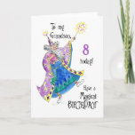 Magicische 8e verjaardag van Grandson Kaart<br><div class="desc">Een leuke 8e Birthday-kaart voor een kleinzoon met een goochelaar die een spreuk geeft voor een 'Magical Birthday',  uit een handbeschilderde illustratie van Judy Adamson.De binnenkant is leeg voor je eigen bericht.</div>