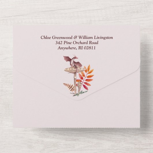 Magick Paddenstoelen en Draken Bruiloft Uitnodigin All In One Uitnodiging (Achterkant)