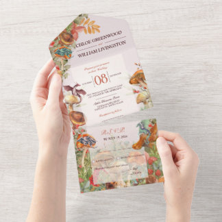 Magick Paddenstoelen en Draken Bruiloft Uitnodigin All In One Uitnodiging