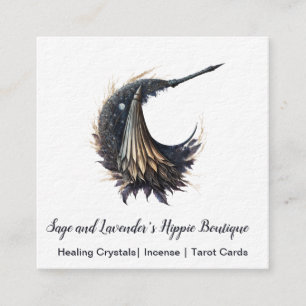 Magick Witch Broom Moon Square Visitekaartje