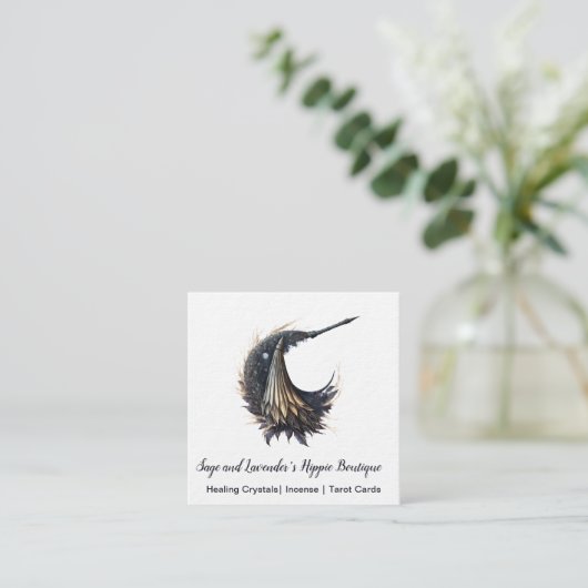 Magick Witch Broom Moon Square Visitekaartje (Staand voorkant)