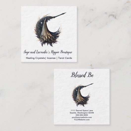 Magick Witch Broom Moon Square Visitekaartje (Voorkant / Achterkant)