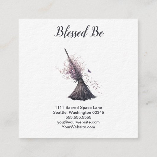 Magick Witch Broom Spring Blossom Vierkante Visitekaartje (Achterkant)