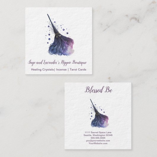 Magick Witch Broom Square Visitekaartje (Voorkant / Achterkant)