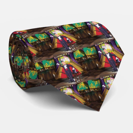 Magicus die goocheltruc uitvoert op het podium stropdas (Opgerold)