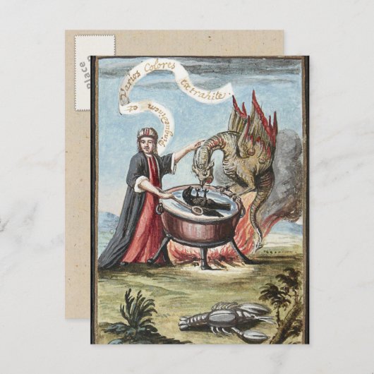 Magicus en Draak bij de Cauldron van Alchemy Briefkaart (Voorkant / Achterkant)