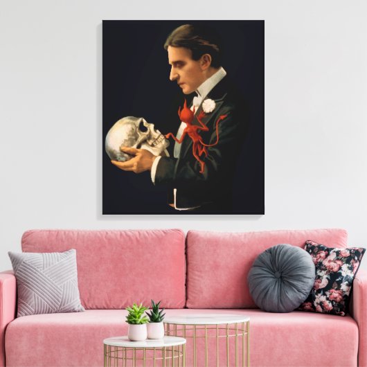  Magicus, Thurston Houdt een menselijke schedel va Canvas Afdruk (Insitu (Woonkamer))