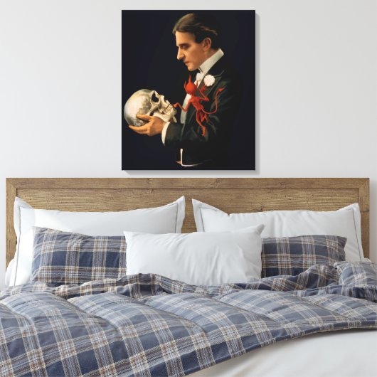  Magicus, Thurston Houdt een menselijke schedel va Canvas Afdruk (Insitu (Slaapkamer))