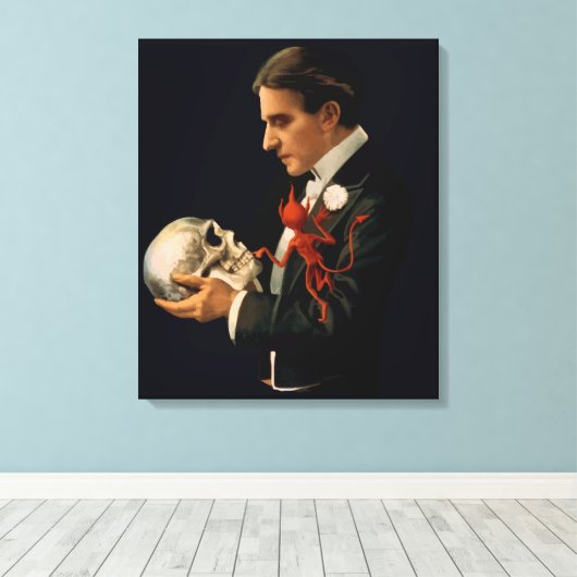  Magicus, Thurston Houdt een menselijke schedel va Canvas Afdruk (Insitu (Houten vloer))