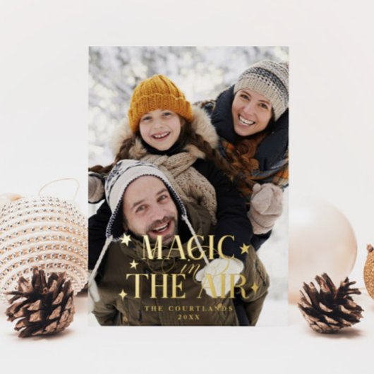 Magie in de lucht sterren familiefoto folie feestdagenkaart