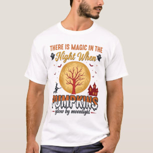 Magie in de Nacht Halloween Pompoenen Vintage Ontw T-shirt