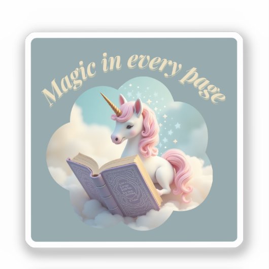 Magie in elke pagina - Schattigee eenhoorn Sticker (Voorkant)