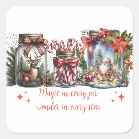 Magie in elke pot kerst herten Santa Snoep Vierkante Sticker (Voorkant)