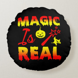 Magie Is Echte Halloween Pompoen Heks Toverstaf Rond Kussen