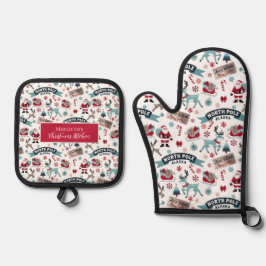 Magie op de Noordpool – Feestelijke Santa Holiday Ovenwant & Pannenlap Set