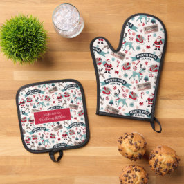 Magie op de Noordpool – Feestelijke Santa Holiday Ovenwant & Pannenlap Set