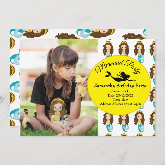 Magie van een Mermaid Party Kaart (Voorkant / Achterkant)