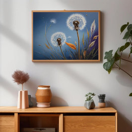 Magie van paardenbloemen in Nightsky AI kunstschil Poster