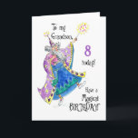 Magiër 8e verjaardag Kaart voor kleinzoon<br><div class="desc">Een leuke 8e Verjaardag Kaart voor een kleinzoon met een goochelaar die een spreuk uitspreekt voor een 'Magische Verjaardag',  uit een handgeschilderde illustratie van Judy Adamson.</div>