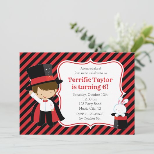 Magiër Uitnodigingen voor Jongens (Rood Zwart) (Staand voorkant)